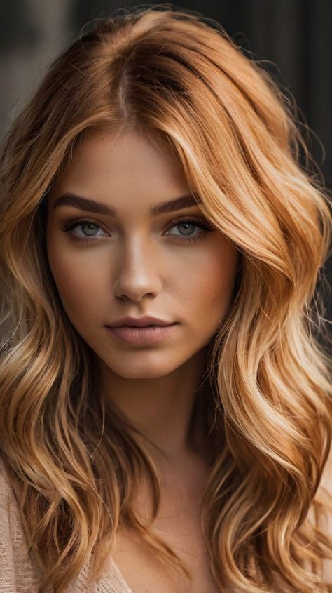 Beautiful Blonde Waves with Copper Balayage Ideas for Fall 🍁 Copper Balayage Blonde, Golden Copper Hair Color, Fall Hair Inspiration, Copper Blonde Balayage, Auburn Blonde Hair, Copper Blonde Hair Color, Copper Blonde Hair, Balayage Ideas, Copper Balayage