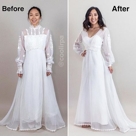 Wedding Dress Makeover, Wedding Dress Transformation, Dress Transformation, Dress Makeover, Chiffon Outer, Old Wedding Dresses, Old Dress, Create T Shirt Design, Vintage Wedding Dresses