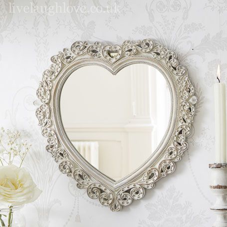 White Heart Mirror, Lavender Coquette, Heart Wall Mirror, Victorian Mirror, Coquette Room, White Interiors, Circular Frame, Old Mirror, Heart Mirror