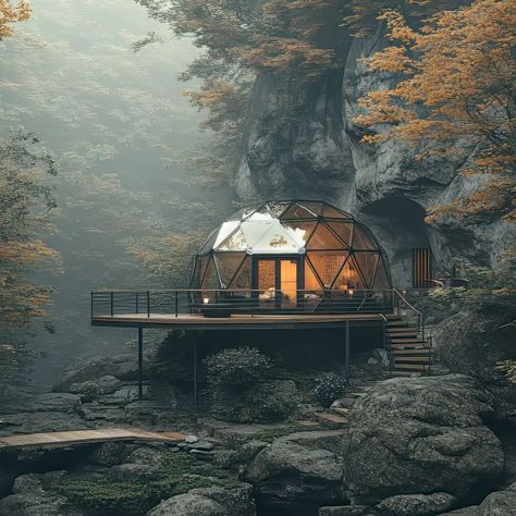 geodesic dome • Instagram Geodesic Dome Architecture, Geodome Interior Design, Dome Airbnb, Fun Architecture, House Community, Dome Homes, Geodesic Domes, Geodesic Dome Homes, Tiny House Community