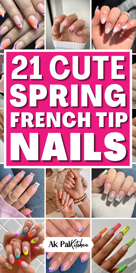 Embrace the beauty of spring nails with our latest spring French tip nails. Discover elegant pastel French tips nails to flower nails and rainbow nails that capture the essence of the season. Get inspired by modern twists on the classic French tip nails, featuring bright spring nail polish colors, glitter nails, and chic spring ombre nails. Our spring nail designs offer something for everyone. Perfect for adding spring weddings and spring parties, these spring nails are perfect for everyone. French Tip Manicure With Flower, Pastel Nails Easter, Spring Oval Nails, Spring Floral Nail Art, Trendy French Tip Nails, Spring Pastel Nails, Diy Spring Decorations, Spring Glitter Nails, Nails For Everyday