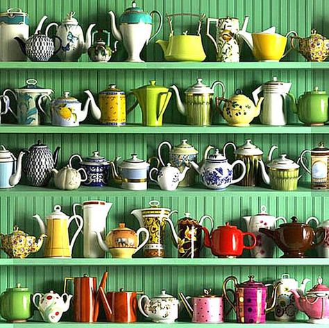 18 CREATIVE COLLECTION DISPLAY IDEAS - Arrow Hill Cottage Collection Display Ideas, Collection Display Shelves, Tea Set Display, Glassware Display, Display Collections, Tea Cup Display, Coffee Mug Display, Pottery Display, Tea Display