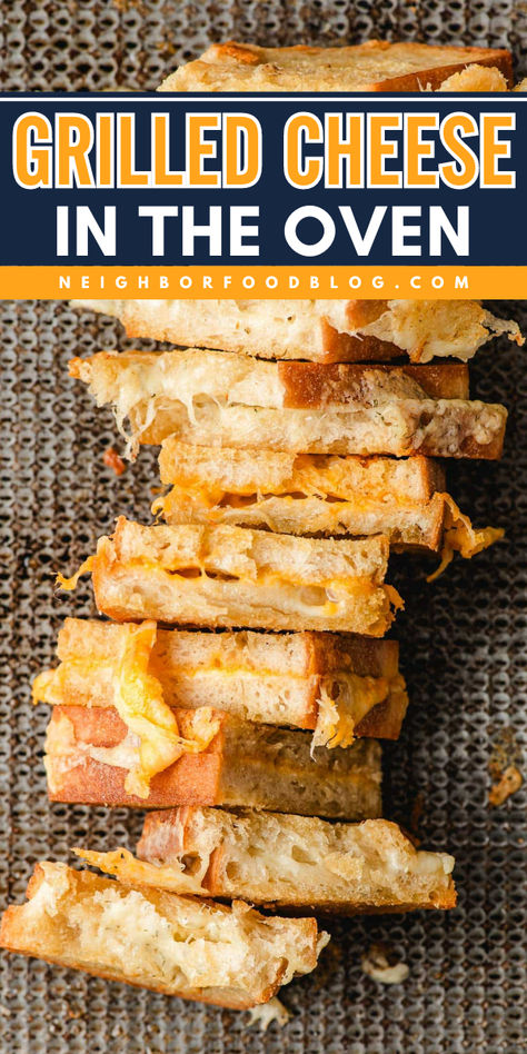 Make a quick grilled cheese lunch or dinner with this super easy Baked Grilled Cheese recipe! This grilled cheese is made on a sheet pan in the oven and can be scaled up or down to feed anywhere from 1-16 people! Oven Baked Grilled Cheese Sandwiches, Sheet Pan Grilled Cheese, Grilled Cheese Oven, Grilled Cheese In The Oven, Grilled Cheese For A Crowd, Grilled Cheese In Oven, Oven Grilled Cheese, Unique Sandwich Recipes, Cheese In The Oven