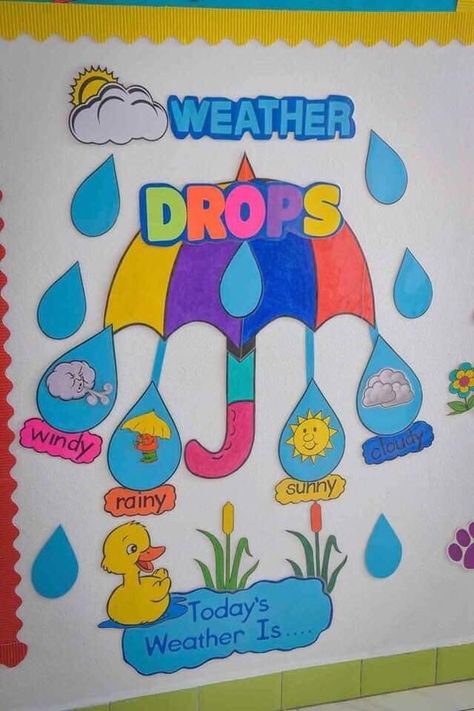 Chart Ideas For School, Weather Chart Ideas, Decoration Ideas For Kindergarten, Classroom Decoration Ideas, Ideas For Kindergarten, Preschool Decor, Weather Chart, School Kids Crafts, School Board Decoration