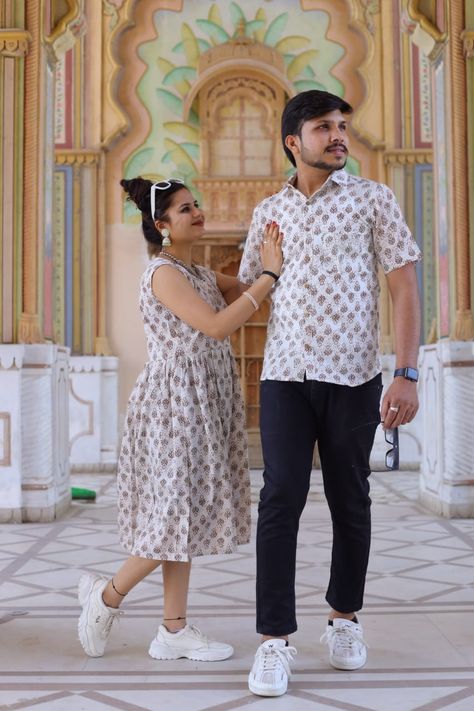 Order Couples matching outfits... Cotton Kurti & men shirt by whatsapp +918875877278 Couples Matching Outfits, Couple Design, Hand Work Design, Couple Set, Couple Dress, Combo Dress, Cotton Kurti, Work Design, Couples Matching