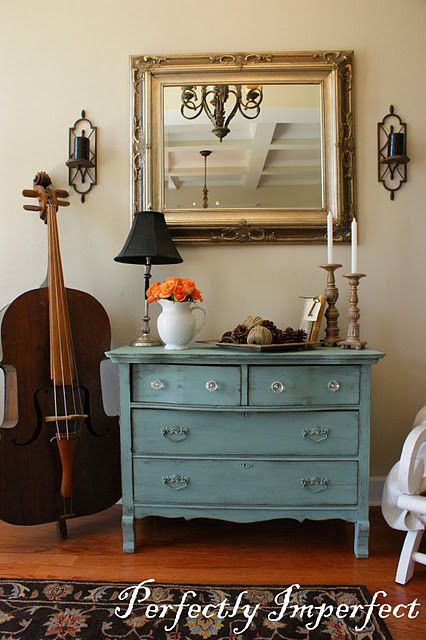 Mirror In Entryway, Turquoise Dresser, Living Room Pieces, Dresser And Mirror, Vintage Coastal, Living Room Style, A Living Room, Eclectic Home, Perfectly Imperfect