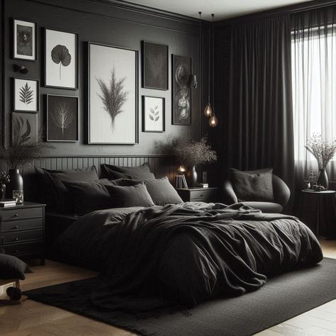 Black Bedroom Gray Bedroom Ideas Aesthetic, Black Bedding Bedroom, Grey And Black Bedroom, Black Bedroom Aesthetic, Modern Grey Bedroom, Black And Grey Bedroom, Dark Gray Bedroom, Grey Bedroom Design, Black Bedroom Design