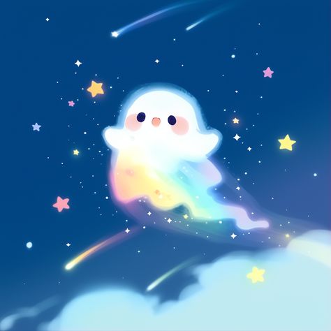 Pastel Profile Pictures, Ghost Cartoon Aesthetic, Halloween Pfp Discord, Cute Moon Drawing, Painting Ideas Ghost, Cute Ghost Pfp, Ghost Art Cute, Cute Ghost Wallpaper, Kawaii Astronaut