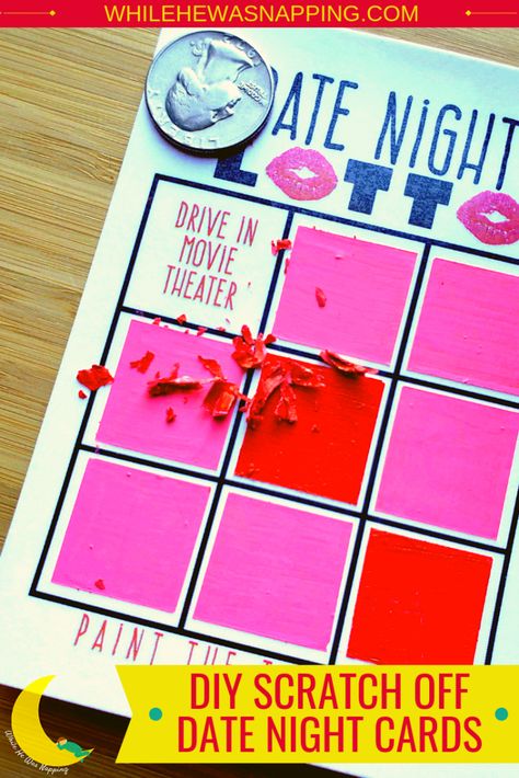 DIY Scratch Off Cards that will Spice Up Date Night | While He Was Napping How To Make Scratch Off Cards, Diy Scratch Off Cards, Diy Scratch Off, Diy Date Night, Romantic Diy Gifts, Valentine Designs, Romantic Diy, Valentines Date Ideas, Scratch Off Tickets