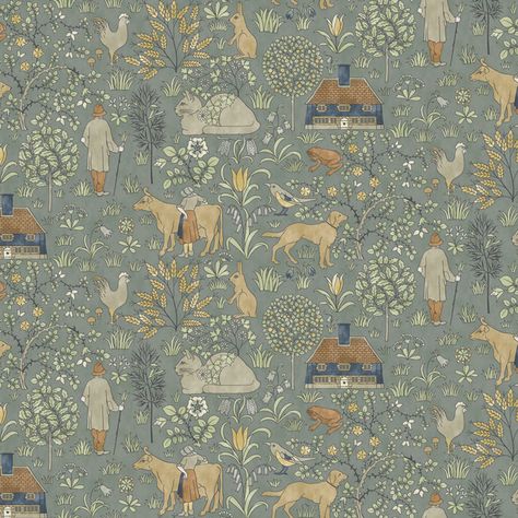 voyseywallpaper - “The House That Jack Built” by... English Nursery Wallpaper, English Country Cottage Wallpaper, The House That Jack Built Wallpaper, Vintage Wallpaper Room, Us Dollars Wallpaper, Colonial Wallpaper, Scandi Cottage, Fairytale Wallpaper, Wallpaper Cottage