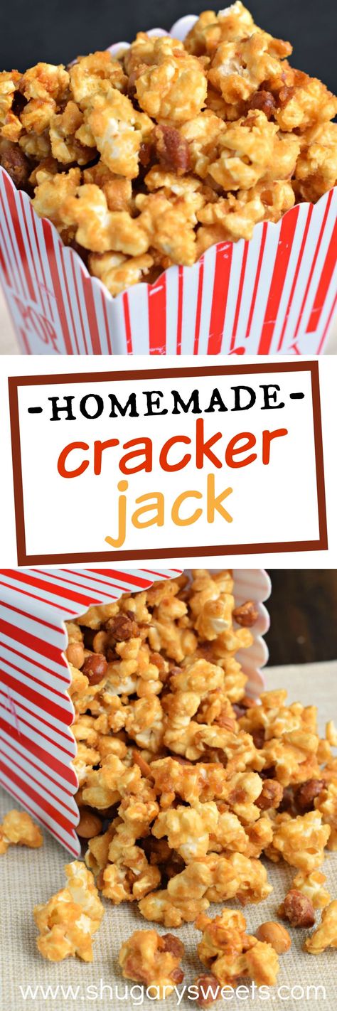 Making Homemade Cracker Jack popcorn is super easy and delicious! Sweet and crunchy, this addictive caramel corn is better than the original! Cracker Jack Popcorn, Popcorn Recipes Easy, Caramel Corn Recipes, Snack Mixes, Popcorn Treats, Shugary Sweets, Popcorn Snacks, Homemade Crackers, Cracker Jack