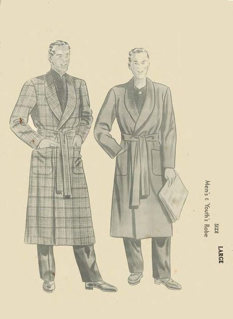 60s Vintage Fashion, Mens Dressing Gown, 1950s Sewing Patterns, Men's Robes, Dressing Gown Robe, Vintage Mens Fashion, Vintage Drawing, Womens Sewing Patterns, Retro Men