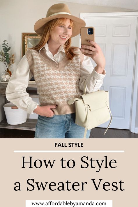 How To Style Cropped Sweater Vest, Sweater Vest Outfit Women Winter, Sleeveless Sweater Vest Outfit, Cropped Sweater Vest Outfit, Sleeveless Sweater Outfit, Style A Sweater Vest, How To Style A Sweater Vest, Sweater Vest Outfit Women, Crop Sweater Vest