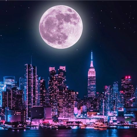 Blue Night City Aesthetic, Neon Backgrounds City, Moon City Lights, Moon And City Lights, Neon Blue City Aesthetic, Primary And Secondary Colors, Fantasy Love, Editing Background, Neon Aesthetic