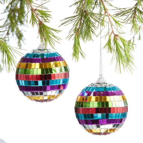 Rainbow Mirrored Disco Ball Ornaments Set of 2 - World Market World Market Christmas, Disco Ball Ornaments, Rainbow Mirror, Gold Ombre, Mirror Ball, Christmas Shop, Ball Ornaments, World Market, Christmas Deco