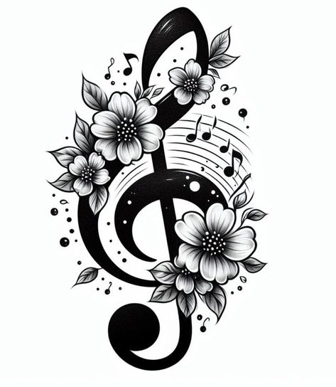 Sunflower With Music Notes Tattoo, Tattoos For Women Neck, Musical Note Flower Tattoo, Butterfly Tattoo With Music Notes, Butterfly Music Note Tattoo, Butterflies And Music Notes Tattoo Ideas, Music Note Butterfly, Chanel Tattoo, Butterfly Music