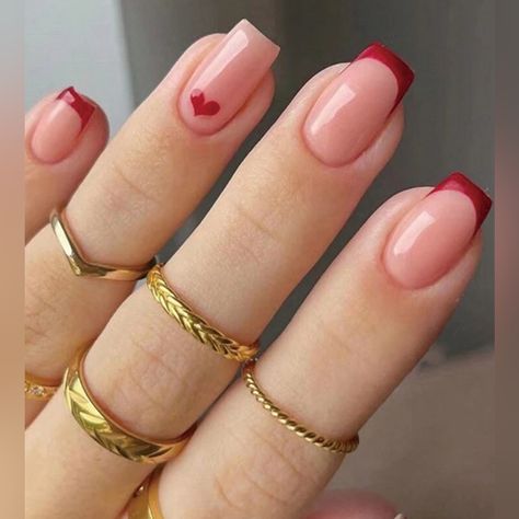 Tons Of Other Great Designs In My Closet Red French Manicure, Kutek Disney, Red Acrylic Nails, Thanksgiving Nails, Minimalist Nails, Heart Nails, Short Acrylic Nails, French Tip Nails, Valentine's Day Nails