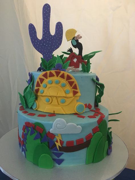 Frosting and fondant turned into Kusco and his palace!  #cake #birthdaycake #fondant #decoratedcake #emperorsnewgroove Emperors New Groove Birthday Party, Emperors New Groove Party, Palace Cake, Disney Baking, Pokemon Birthday Cake, Artist Cake, Disney Birthday Cakes, Disney Cookies, Funny Birthday Cakes