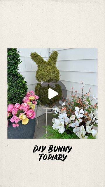 Cherish Larsen - Seasonal/Holiday Favorites! on Instagram: "DIY Bunny Topiary 🐰🌸 So cute and easy for an affordable Spring decoration outdoor or indoor! You could also make tiny ones to use as decorative figures for centerpieces, arrangements, etc.. I got all the plastic bowls from Dollar Tree, including the bunny I used for the ears. The glue I used is E6000. I also used a Gorilla Glue spray, and I recommend that one over the other for the spanish moss! 
🌸🌸🌸

Also - the ears can be a bit stubborn. After the spanish moss is glued on they are fine however working with them before may be tricky. So you could try poking them into something flat like cardboard and gluing that to the bowl instead!" Grass Bunny Decor, Cherish Larsen, Diy Moss Bunny, Bunny Topiary, Diy Bunny, Gorilla Glue, Spring Decoration, Plastic Bowls, Spanish Moss