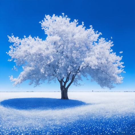 a pocket dimension, an endless field of flowers and a tree to rest on Endless Flower Field, Endless Field, Blue Cherry, Field Of Flowers, Colorful Trees, Flower Field, A Flower, A Tree, Cherry Blossom