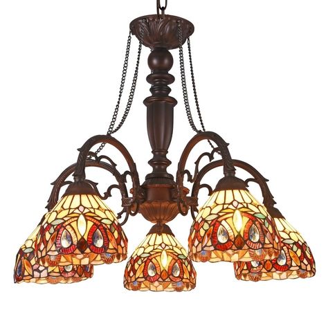 Chloe Tiffany Style 5-light Dark Bronze/Art Glass Chandelier, Multicolor Tiffany Chandelier, Navy House, Cheap Chandelier, Antique Tiffany, Wood Floor Kitchen, Stained Glass Light, Luxury Chandeliers, Large Chandelier, Floor Kitchen