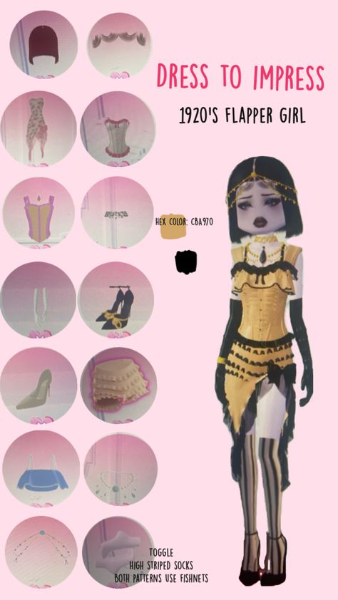 Roblox dress to impress avatar dressed in 1920s attire. Beige and black are the main colors she is wearing black gloves and a head jewelry piece also vertical striped socks 1920 Outfits, 1920s Outfit, 1920s Flapper Girl, Fancy Dress Code, Vip Dress, 1920 Dress, Aesthetic Roblox Royale High Outfits, Flapper Girl, Theme Dress