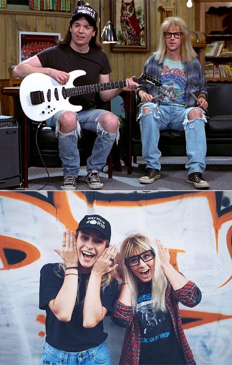 Wayne and Garth From Wayne's World 90s Couples Costumes, Waynes World Costume, Wayne And Garth, Waynes World, 90s Couples, 90s Halloween Costumes, Costumes For Couples, Funny Couple Halloween Costumes, 90s Costume