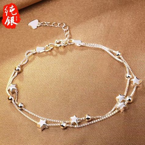 925 Sterling Silver Bead Chain Bracelets For Women Korean Sweet Double Layer Beautiful Stars Bracelets Original Jewelry Gifts - AliExpress Star Bracelets, Stars Bracelet, Bracelet Star, Friend Jewelry, Best Friend Jewelry, Star Chain, Tassel Bracelet, Hand Bracelet, Star Bracelet