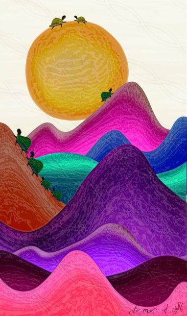 Tertiary Colors Painting Ideas, Tertiary Colors Painting, Climbing A Mountain, Poster Landscape, Mountains Sunset, 8th Grade Art, Tertiary Color, Sun Painting, Colorful Mountains