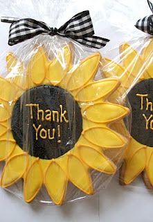 Favors -- kind of like this, but without the writing, and swap in purple personalized ribbon and lace ribbon Purple Sunflower, Yellow Wedding Colors, Sunflower Wedding Ideas, Sunflower Cookies, Sunflower Wedding Decorations, Sunflower Baby Shower, Sunflower Birthday, Sunflower Centerpieces, Sunflower Party