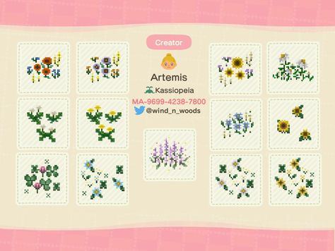 Animal Crossing Path Flowers, Acnh Floral Paths, Acnh Floor Codes, Acnh Flower Design Code, Animal Crossing Flower Codes, Acnh Flower Path, Acnh Flower Code, Spring Acnh, Acnh Medieval