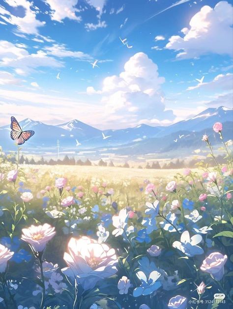 Anime Flower, Iphone Wallpaper Images, Cool Wallpapers Art, Beautiful Landscape Wallpaper, Fantasy Aesthetic, Landscape Illustration, Pastel Background, Anime Scenery Wallpaper, Painting Art Projects