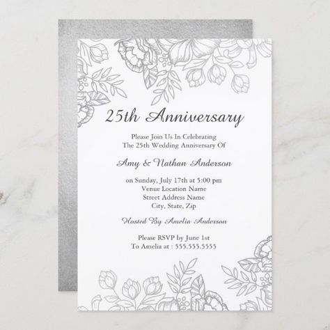 Elegant Silver Vintage Floral 25th Anniversary Invitation Invitation Card For 25th Anniversary, 25th Anniversary Invitation Card, 25th Anniversary Invitation, 25th Wedding Anniversary Cakes, 25th Wedding Anniversary Invitations, 25th Wedding Anniversary Party, 50th Anniversary Invitations, 25 Anniversary, Wedding Anniversary Cakes