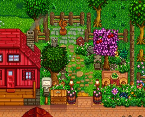 Stardew Ideas, Stardew Farm, Stardew Farms, Stardew Valley Layout, Stardew Valley Tips, Stardew Valley Farms, Valley Game, Farm Plans, Farm Layout