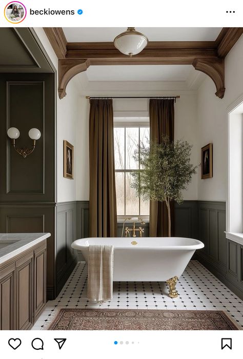 English Country Bathroom, Tub Bathroom Ideas, Clawfoot Tub Bathroom, Warm Bathroom, Neutral Bathroom, Pretty Bathrooms, Country Bathroom, Bathroom Inspiration Decor, House Bathroom