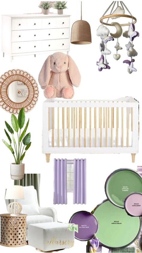 Green/ Purple/ Pink Nursery inspo ✨ Sage And Purple Nursery, Sage And Lilac Nursery, Green Bedroom Kids, Green And Purple Nursery, Green Nursery Girl, Sage Nursery, Lilac Nursery, Green Baby Room, Lilac And Green