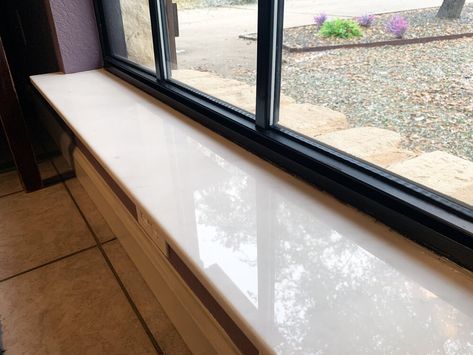 Window Ledge Ideas, Diy Built In Bar, Granite Window Sill, Painters Tape Wall, Window Sill Ideas, White Concrete Countertop, Marble Window Sill, Wooden Window Sill, Interior Window Sill