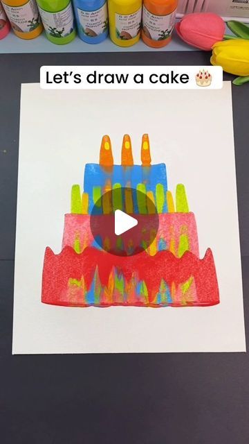 Paper Craft Ideas on Instagram: "Learn how to draw a cake with ease using this simple and creative method. Follow along to create a beautiful cake design with minimal effort, perfect for any occasion. This technique will help you achieve a charming and professional-looking cake drawing, adding a touch of creativity to your art." Paint Cake Design, Magical Paintings Easy, Cake Acrylic Painting, Painting Cake Ideas, Cake Painting Art, Simple Art For Kids, Art Cake Ideas, Birthday Cake Painting, Birthday Activity Ideas