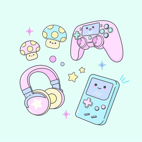 Game Controller Illustration, Kawaii Vector Art, Video Game Characters Drawings, Gamer Widget, Ipod Illustration, Gaming Controller Aesthetic, Gamer Branding, Nintendo Switch Drawing, Game Controller Drawing