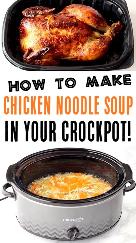 Chicken Noodle Soup Rotisserie, Slow Cooker Chicken Noodle Soup Recipes, Crockpot Chicken Noodle Soup Recipes, Crockpot Chicken Noodle Soup, Slow Cooker Chicken Noodle, Slow Cooker Chicken Noodle Soup, Rotisserie Chicken Soup, Soup Recipe Easy, Chicken Crockpot Recipes Healthy