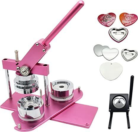 ChiButtons (KIT) Heart 53x57.5mm Pro Badge Machine Button Maker-B400 + Mould + 100 Parts + Black Stand Cutter Metric System (Pink) Girly Christmas Gifts, Badge Maker, Button Maker, Metric System, Stationary School, Diy Buttons, Christmas Inspo, 14th Birthday, Heart Button