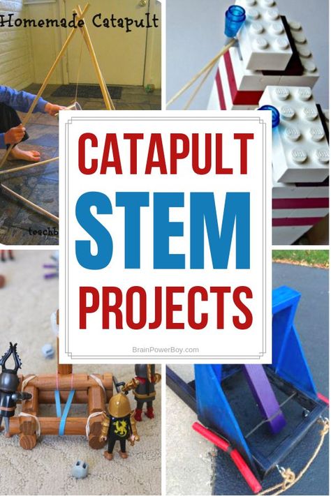 Make these catapults for your STEM project! They are fun to make and a whole lot of fun to play with. Great DIY physics projects to do with your kids or in the classroom. Kids Engineering Projects, Boy Activities, Fun Art Projects, Science Art Projects, Elementary Stem Activities, Physics Projects, Stem Projects For Kids, Discovery Island, Steam Ideas