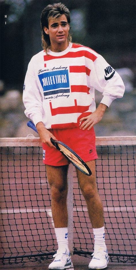 Mens Sport Outfits, Andre Agassi 80s, 80s Tennis Outfit, 80s Sports Fashion, 80s Workout Outfit, 80s Tennis, 80s Sport, 80s Sportswear, 80s Sports