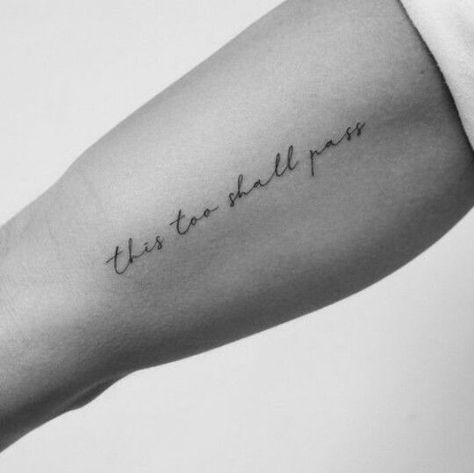 Tiny Word Tattoos With Meaning, This Too Shall Pass Cursive Tattoo, Rib Wave Tattoo, I Can And I Will Tattoo, Phrase Tattoos Placement, Small Lettering Tattoo, This Too Shall Pass Quote Tattoo, Small Text Tattoo, Just Breathe Tattoo