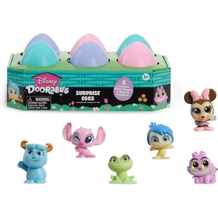 Lets get crackin with a spring mystery inside of the Disney Doorables Surprise Eggs Easter Basket. This set of 6 colorful egg-shaped blind capsules combines peel and reveal fun with a collection of 1.5-inch characters inspired by the stories of Disney. Each egg contains 1 of 6 different figures and a glossy sticker sheet. Imagine the fun of guessing whos inside! Collect multiple sets to share and trade with friends. Disney Doorables Surprise Eggs Easter Baskets make excellent basket stuffers, eg Surprise Eggs Toys, Disney Surprise, Pinata Fillers, Kids Carnival, Boy Party Favors, Surprise Egg, Party Favors For Kids Birthday, Toy Story Birthday Party, Toy Story Birthday