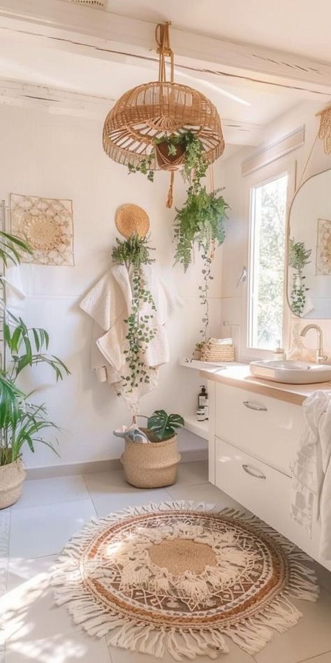 ‍♀️Relaxation Redefined: 28 Spa-Like Boho Bathrooms for Ultimate Zen‍♀️ Boho Spa Room, Bad Boho, Zen Spa Bathroom Ideas, Boho Bad, Boho Bathrooms, Boho Chic Bedroom Decor, Zen Bathroom Decor, Boho Style Kitchen, Blossom Nails