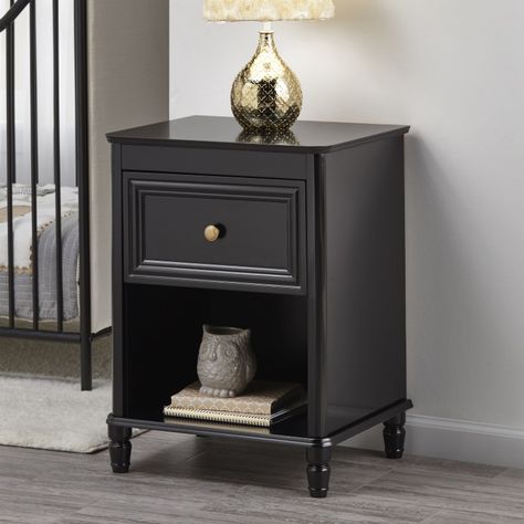 Bedside Cabinet Black Piper Kids Bedroom Night Stand 6856096BRUUK by Dorel Nightstand Black, Tall Nightstands, Decorative Molding, Cubby Shelf, Black Nightstand, Kids Nightstand, Metal Slide, Side Table Lamps, Decorative Mouldings