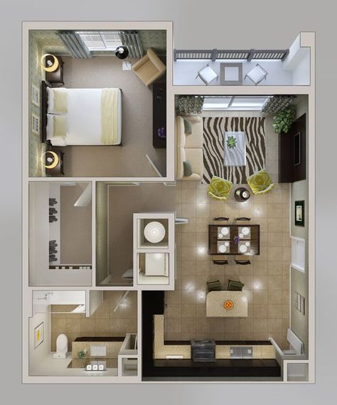 Studio Apartment Floor Plans, Apartemen Studio, 1 Bedroom House, Apartment Floor Plan, Apartment Floor Plans, Apartment Layout, Apartment Plans, Tiny House Plans, One Bedroom Apartment