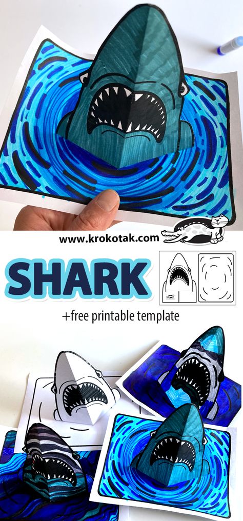 children activities, more than 2000 coloring pages Shark Art Activity, Simple Ocean Crafts, 3d Shark Craft, 3d Colouring Pages, Shark Paper Craft, Shark Crafts Preschool, Shark Pinata, Shark Week Crafts, Shark Activities