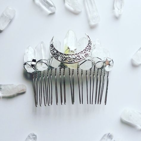 Excited to share this item from my #etsy shop: Crystal Moon Comb Clear Quartz Decorative Hair Jewellery Witchy Viking Wedding Silver Star Hair Clips Accessories Celestial Crown, Fox Headband, Star Hair Clips, Accessories Board, Ribbon Hair Ties, Crystal Comb, Viking Wedding, Crystal Hair Accessories, Wedding Silver